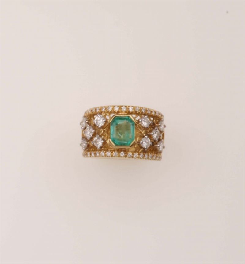 Anello con diamanti e smeraldo  - Asta Fine Jewels - Cambi Casa d'Aste