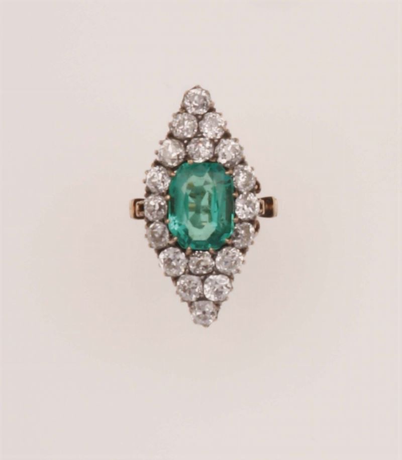Anello smeraldo Colombia e diamanti di vecchio taglio  - Asta Fine Jewels - Cambi Casa d'Aste