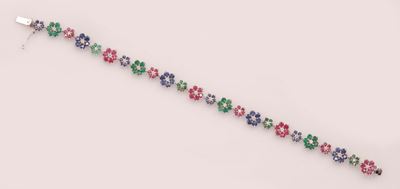 Bracciale a Motivo Floreale con Zaffiri, Smeraldi, Rubini e Diamanti