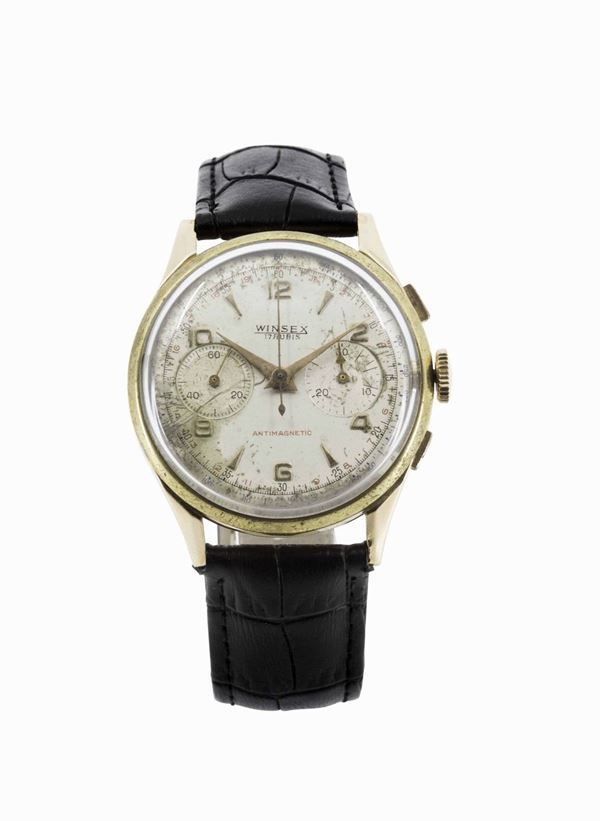 Winsex, orologio cronografo da polso, in oro giallo 18K. Realizzato nel 1950 circa
