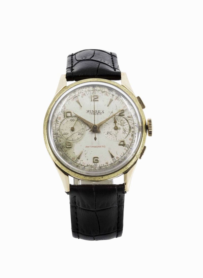 Winsex, orologio cronografo da polso, in oro giallo 18K. Realizzato nel 1950 circa  - Asta Vintage, Gioielli e Orologi - Cambi Casa d'Aste