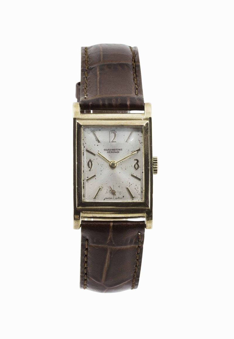 Bravingtons, orologio da polso, di forma rettangolare, in oro giallo 9K. Realizzato nel 1960 circa  - Auction Vintage, Jewels and Watches - Cambi Casa d'Aste