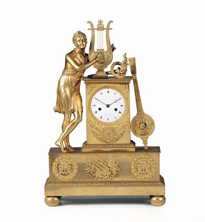 Pendola da Tavolo in Bronzo Dorato, Butte J.ne, Francia XIX Secolo