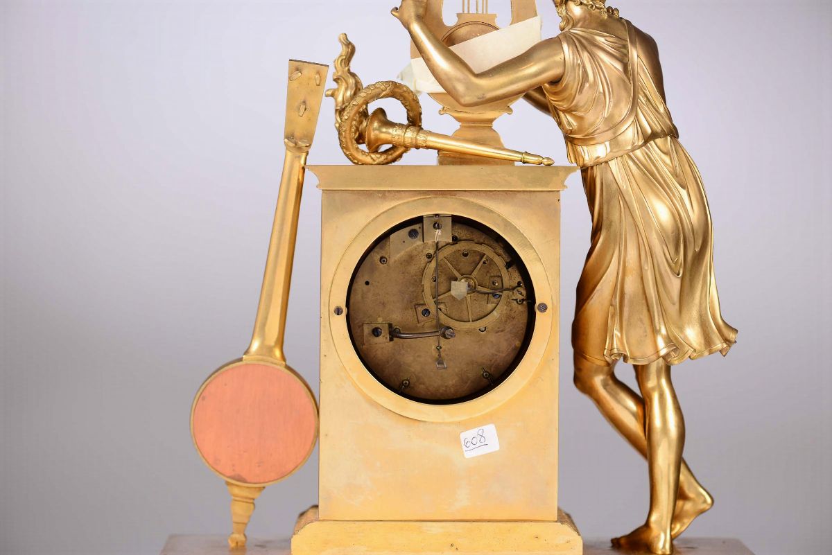 Pendola da Tavolo in Bronzo Dorato, Butte J.ne, Francia XIX Secolo