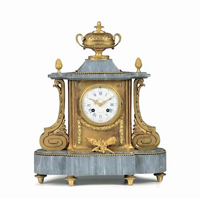 Pendola Napoleone III in Marmo Grigio e Bronzo Dorato, Francia, Lepine a Paris, XIX Secolo