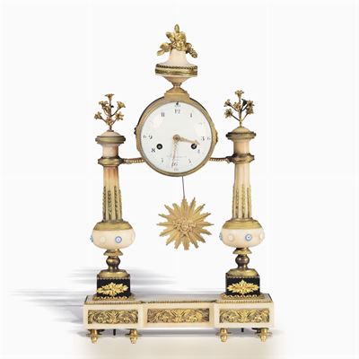 Pendola a Portico in Marmo e Bronzo Dorato, Rouviere a Paris, XVIII Secolo