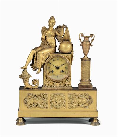 Pendola da Tavolo in Bronzo Dorato, Francia Carlo X