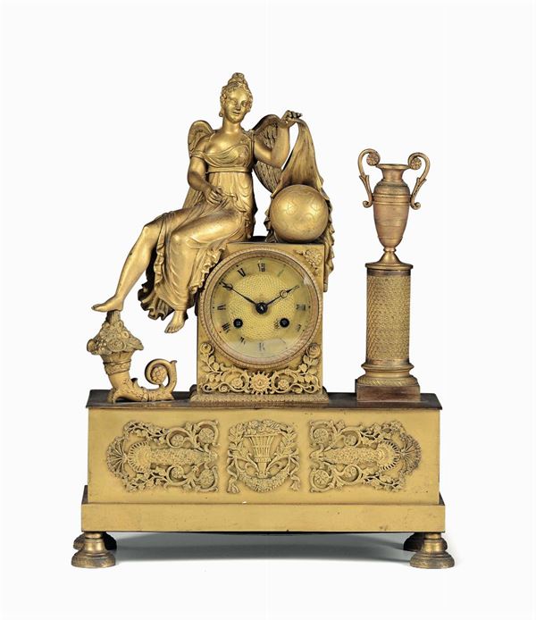 Pendola da tavolo in bronzo dorato, Francia Carlo X