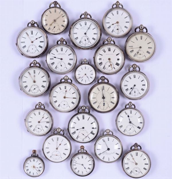 Lotto di venti orologi da tasca in argento, XIX-XX secolo
