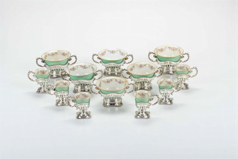 Servizio da colazione in argento e porcellana,Inghilterra, XX secolo  - Asta Antiquariato - Cambi Casa d'Aste