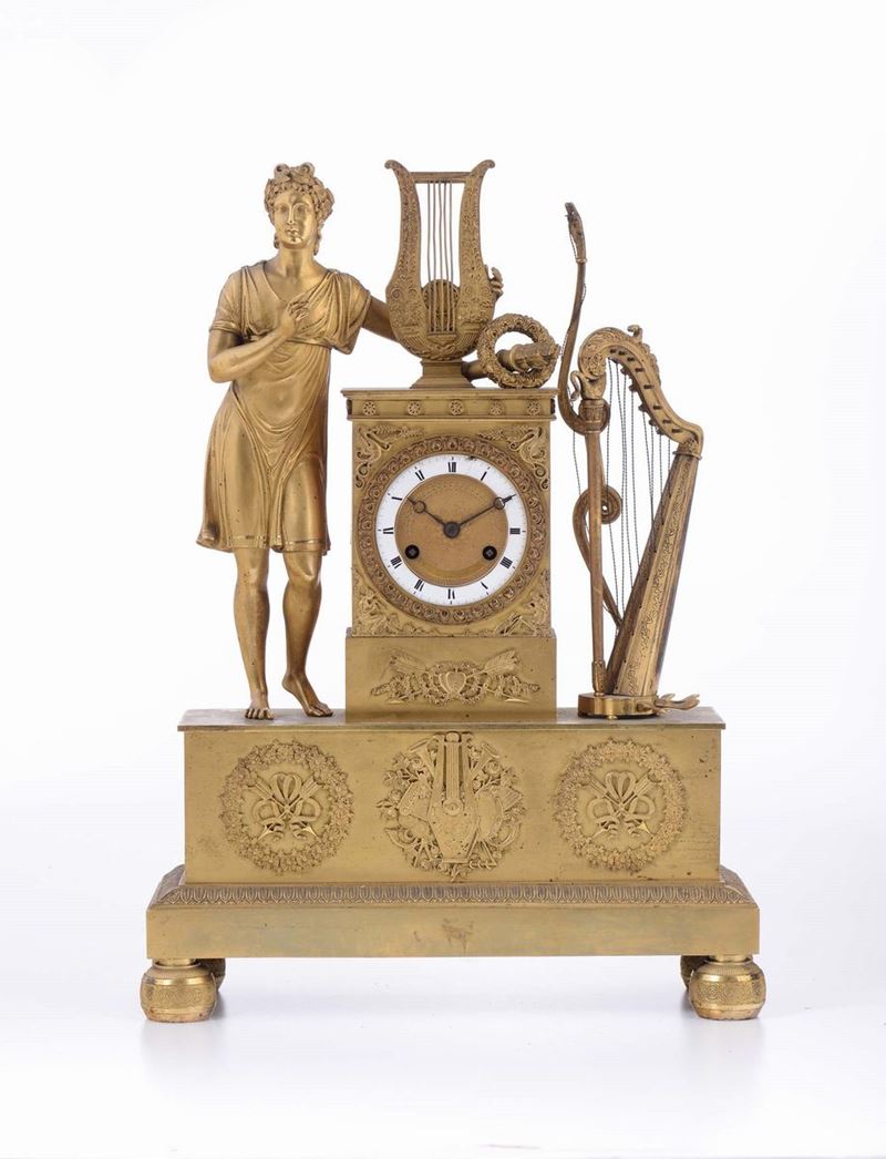 Pendola da tavolo in bronzo dorato, Francia XIX secolo  - Asta Importanti Sculture, Arredi e Oggetti d'Arte - Cambi Casa d'Aste
