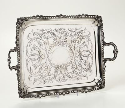 Vassoio Rettangolare Biansato in Argento, Inghilterra, XX Secolo
