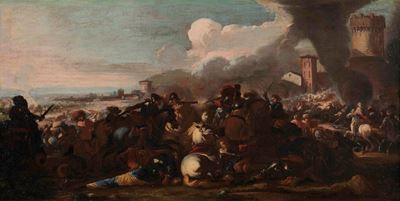 Marzio Masturzio (attivo a Napoli nel 1670)scene di Battaglia