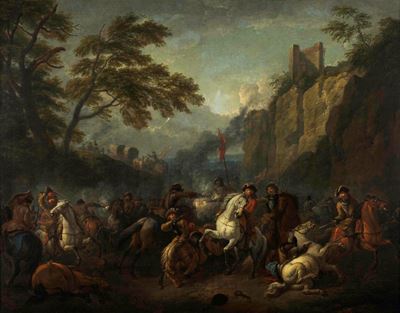 Pieter Van Bloemen Detto lo Stendardo (anversa 1657-1720)scena di Battaglia