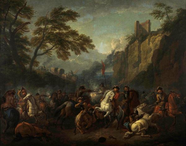Pieter Van Bloemen detto lo Stendardo (Anversa 1657-1720) Scena di Battaglia