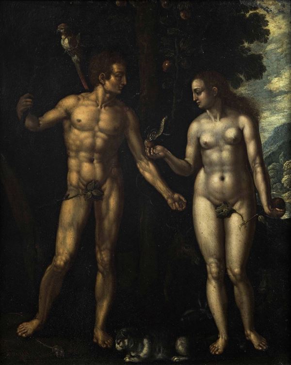 Artista tedesco del XVI-XVII secolo Adamo ed Eva