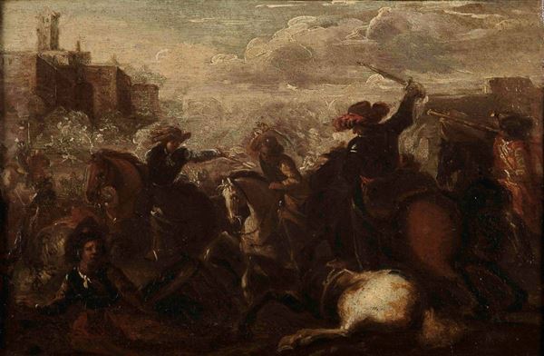 Jaques Courtois (Saint Hyppolite 1621 - Roma 1676) cerchia di Scena di battaglia