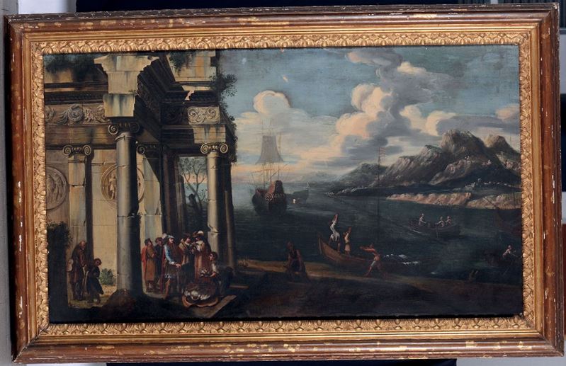 Scuola toscana del XVII secolo Veduta costiera  - Auction Old Master Paintings - Cambi Casa d'Aste