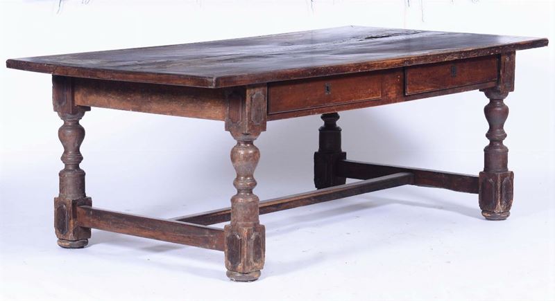 Tavolo a due cassetti, XIX secolo  - Auction Furniture - Cambi Casa d'Aste