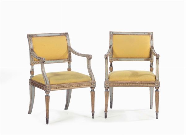 Salotto Luigi XVI in legno intagliato e laccato, XVIII secolo