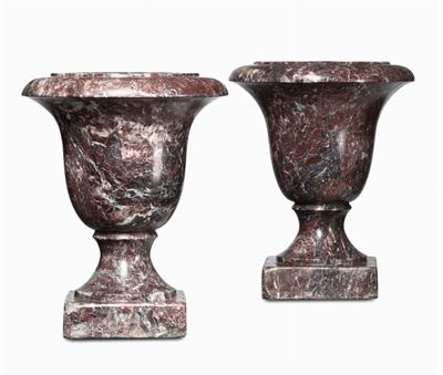 Coppia di Vasi in Marmo Fior di Pesco, Produzione Romana del XX Secolo