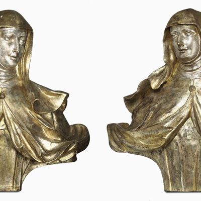 Coppia di Sculture in Legno Dorato e Argentato Raffiguranti Estasi di Santa Teresa D’avila, XVIII...