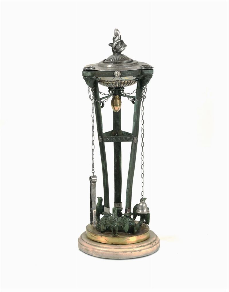 Piccola lampada romana in bronzo e argento, XIX-XX secolo  - Auction Fine Art - Cambi Casa d'Aste