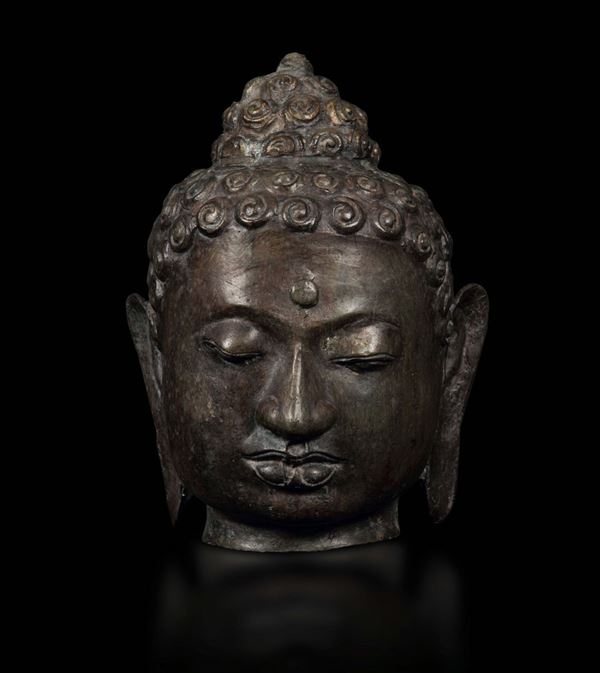 Testa di Buddha in bronzo, Cina, XX secolo