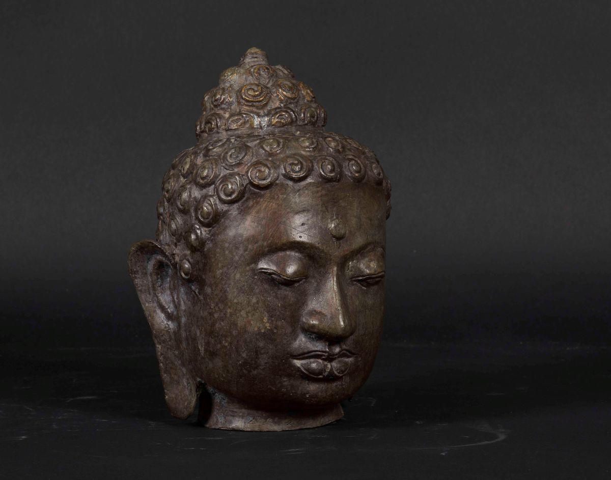 Testa di Buddha in Bronzo, Cina, XX Secolo