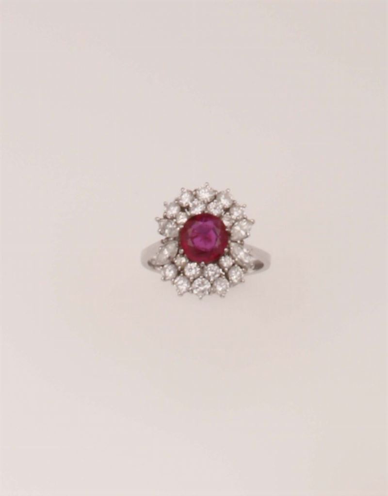 Burmese ruby and diamond cluster ring  - Auction Fine Jewels - Cambi Casa d'Aste