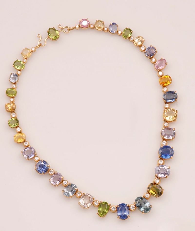 Girocollo con corindoni multicolor e diamanti  - Auction Vintage, Jewels and Watches - Cambi Casa d'Aste