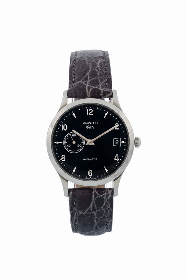 Zenith,  Elite, Automatic , No. 010125680.Fine, self-winding, stainless steel wristwatch with subsidiary seconds, date and a stainless steel Zenith buckle. Made circa 2000's