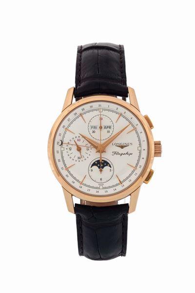 Longines, Flagship, Ref. L4.792.chronograph, Moon Phase. Orologio da Polso, in Oro Rosa 18k, Cron...