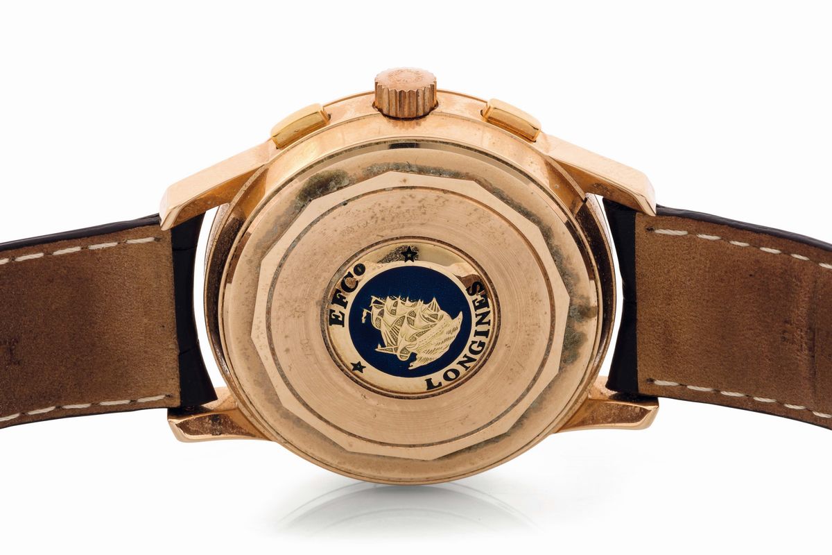 Longines, Flagship, Ref. L4.792.chronograph, Moon Phase. Orologio da Polso, in Oro Rosa 18k, Cron...