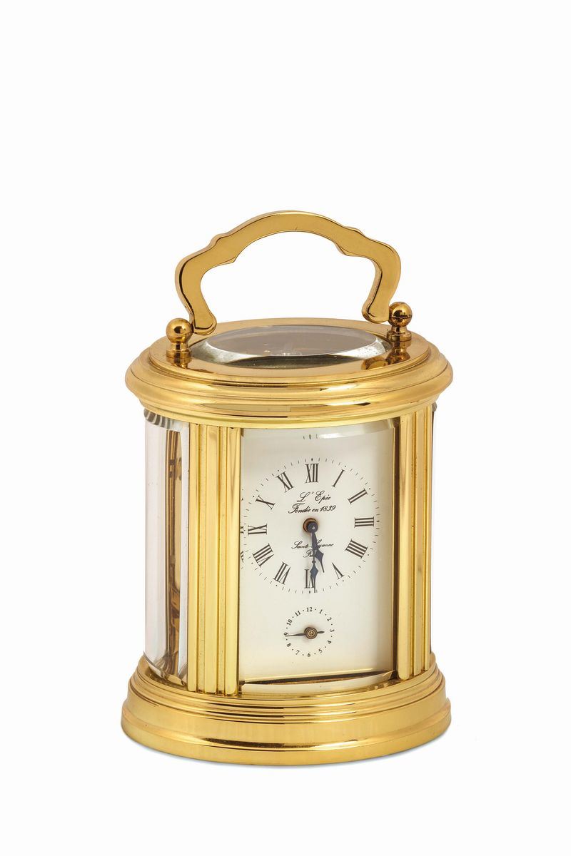 L'Epée, France. Fine, gilt brass, 8-day going, alarm carriage clock. Accompanied by a fitted box, papers and key. Made in the second half of the 20th century.  - Auction Watches and Pocket Watches - Cambi Casa d'Aste