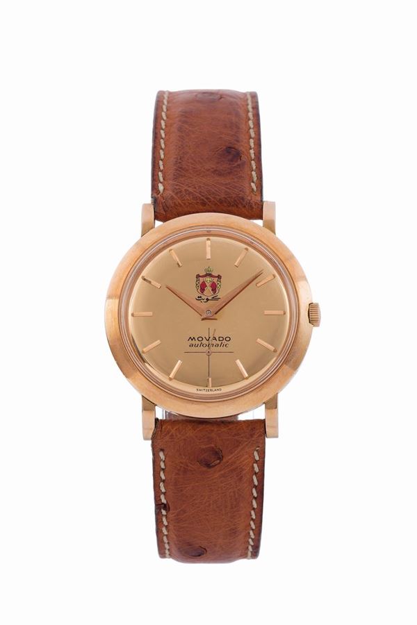 Movado, Automatic, Ref. R8483, self winding, 18K pink gold wristwatch with Jordanian crest. Made circa 1960
