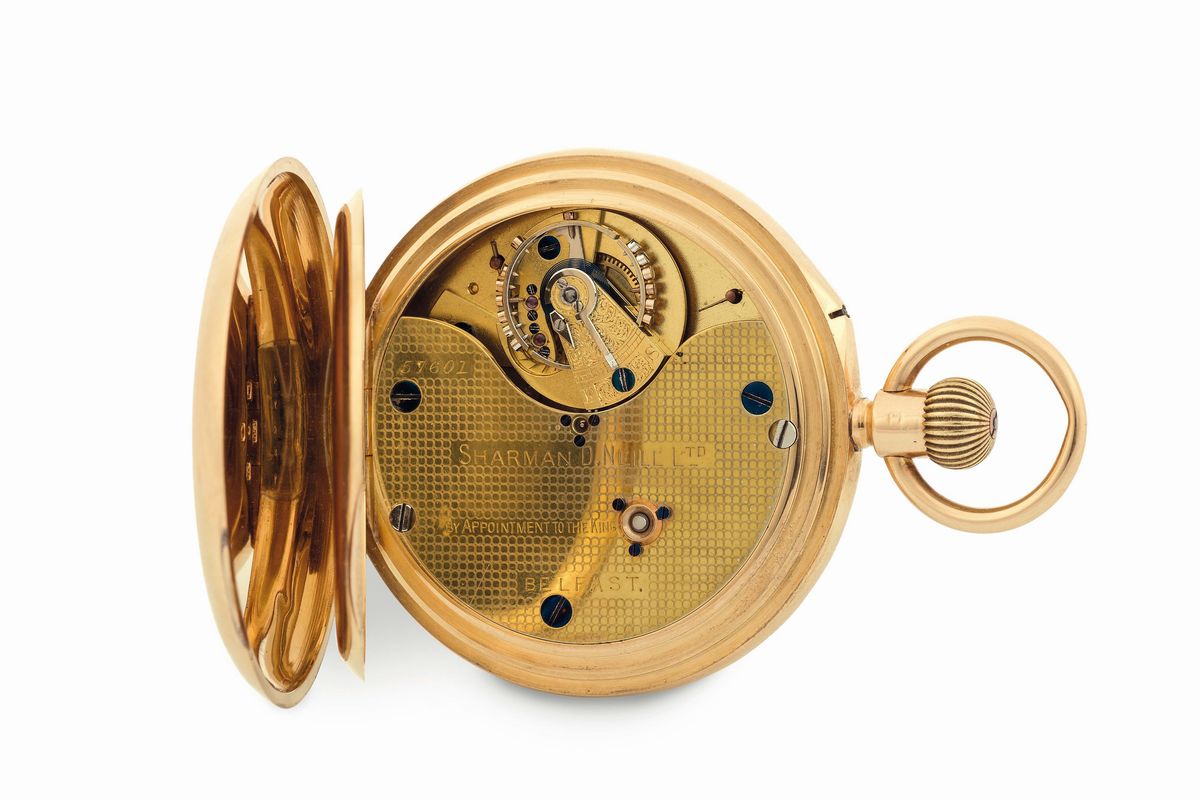 Sharman D. Neill, Belfast, Orologio da Tasca, Occhio di Bue, in Oro Giallo 18k con Movimento a Ca...