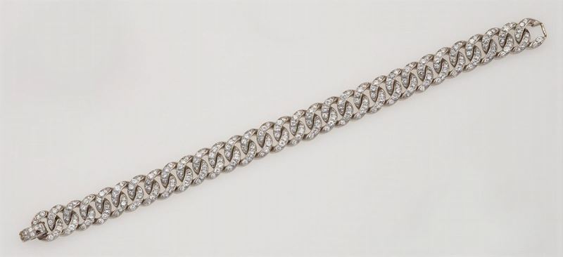 A platinum gourmette link bracelet set with brilliant-cut diamonds  - Auction Fine Jewels - Cambi Casa d'Aste