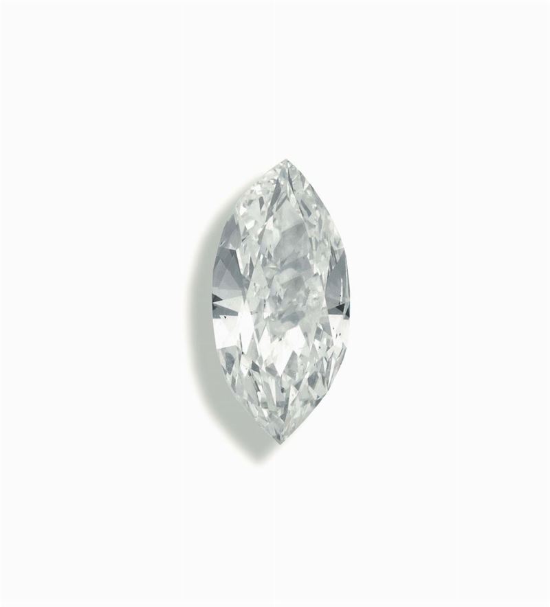 Solitaire taglio marquise di ct 2,11, colore F, caratteristiche interne VS1  - Asta Fine Jewels - Cambi Casa d'Aste