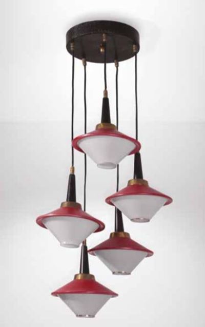 Lampada da Sospensione con Struttura in Metallo Laccato e Diffusori in Vetro.