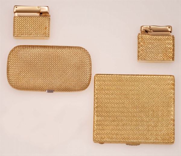 Two gold cigarette case and two gold lighters