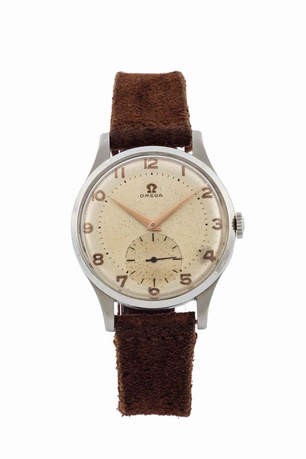 OMEGA, movement No. 11341157, Ref. 2609-15. Fine, large, stainless steel wristwatch. Made circa 1950