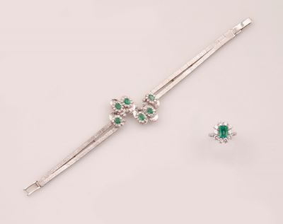 Parure Composta da Anello e Bracciale con Smeraldi e Diamanti