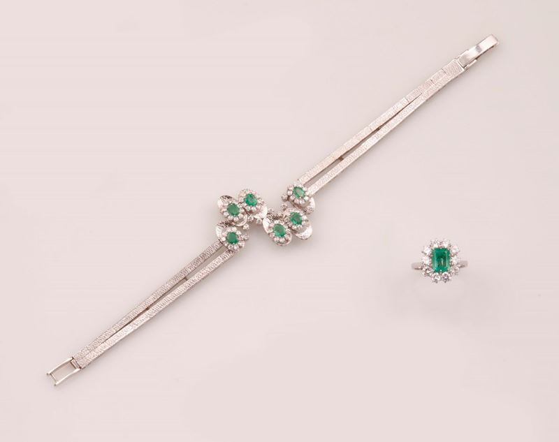 Parure composta da anello e bracciale con smeraldi e diamanti  - Asta Vintage, Gioielli e Orologi - Cambi Casa d'Aste