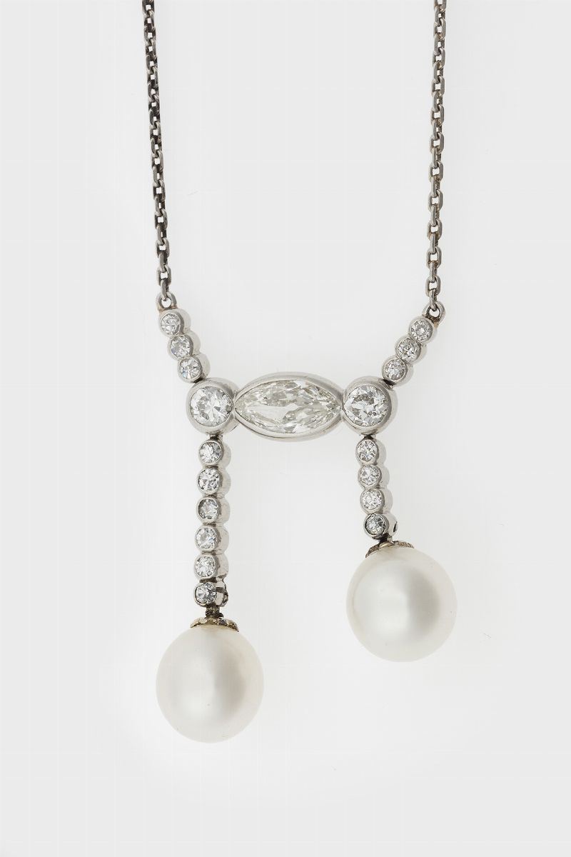 Girocollo con due perle e diamanti  - Asta Vintage, Gioielli e Orologi - Cambi Casa d'Aste