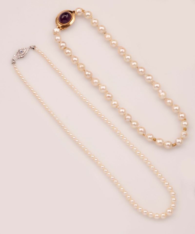 Lotto composto da due girocolli con perle coltivate  - Auction Vintage, Jewels and Watches - Cambi Casa d'Aste