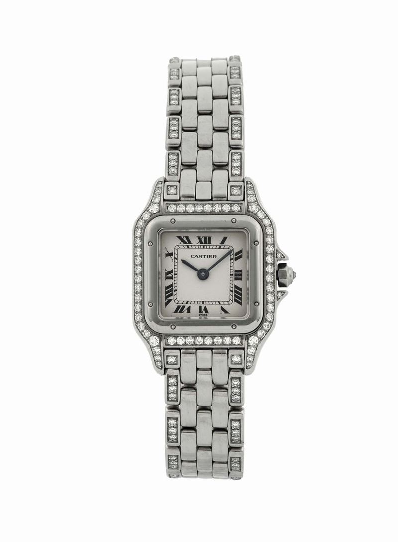 CARTIER, Panthere. Fine, 18K white gold and diamonds lady's quartz wristwatch with gold and diamonds original bracelet. Made circa 1990  - Auction Watches and Pocket Watches - Cambi Casa d'Aste