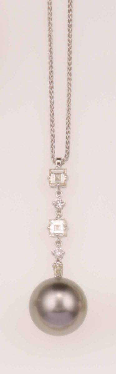 A gray cultured pearl and diamond necklace  - Auction Fine Jewels - Cambi Casa d'Aste