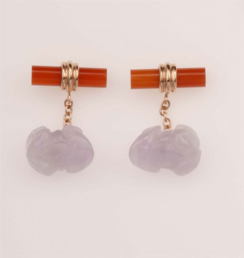 Pair of jade and cornelian cufflinks  - Auction Fine Jewels - Cambi Casa d'Aste