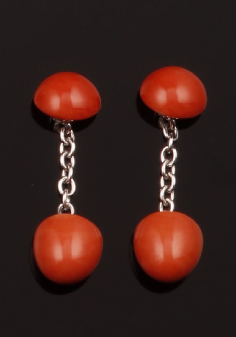 Pair of coral and gold cufflinks  - Auction Fine Coral Jewels - Cambi Casa d'Aste